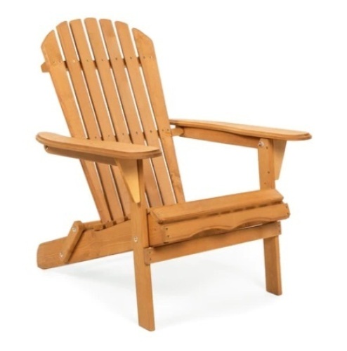 Folding Wooden Adirondack Chair Accent Furniture w/ Natural Finish, Brown - Lot 590