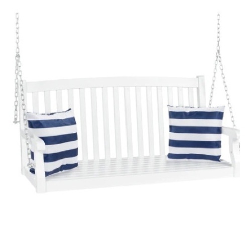Wooden Curved Back Hanging Porch Swing Bench, 48in, White - Lot 594