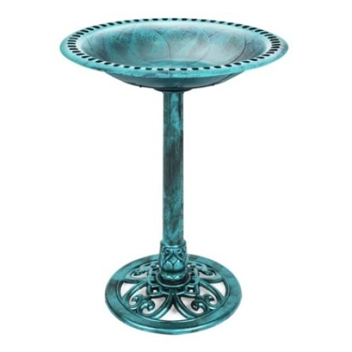 Vintage Outdoor Garden Bird Bath w/ Fleur-de-Lis Accents, Green - Lot 598