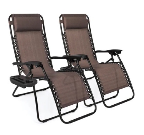 Set of 2 Adjustable Zero Gravity Patio Chair Recliners, Brown - Lot 600