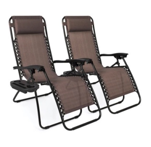 Set of 2 Adjustable Zero Gravity Patio Chair Recliners, Brown - Lot 603