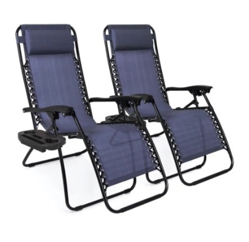 Set of 2 Adjustable Zero Gravity Patio Chair Recliners, Blue - Lot 606