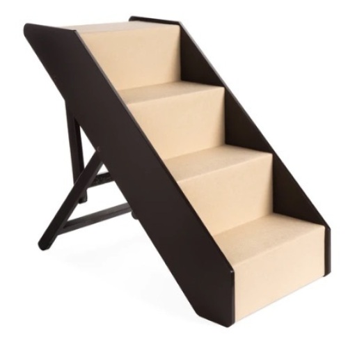 Non-Slip Wide Wooden Carpeted Pet Step, 4 Stairs - Lot 607