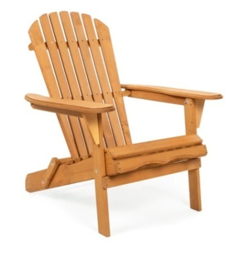Folding Wooden Adirondack Chair Accent Furniture w/ Natural Finish, Brown - Lot 557