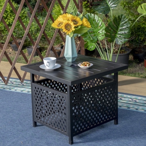 Patio Bistro Table Square Metal Side Table 22" with 1.57" Umbrella Hole - Lot 629