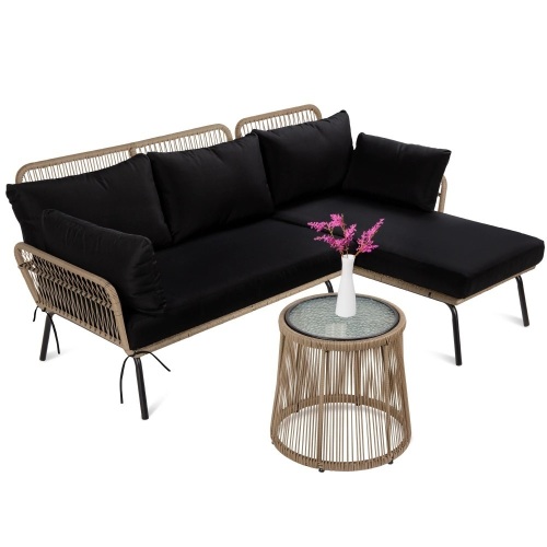 Rope Woven Sectional, L-Shape Sofa Set w/ Detachable Lounger, Table - Lot 695
