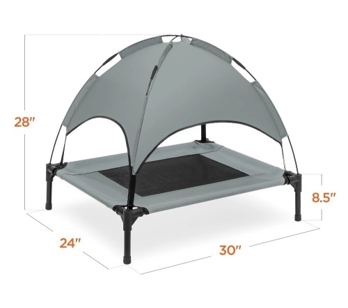 Elevated Cooling Dog Bed, Outdoor Pet Cot w/ Canopy, Carry Bag - 30in - Lot 730