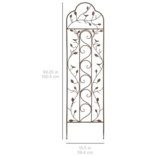Iron Arched Garden Trellis Fence Panel w/ Branches, Birds - 60x15in - Lot 732
