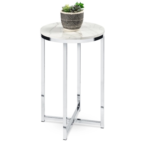 Round Coffee Side Table w/ Faux Marble Top, Metal Frame - 16in - Lot 793