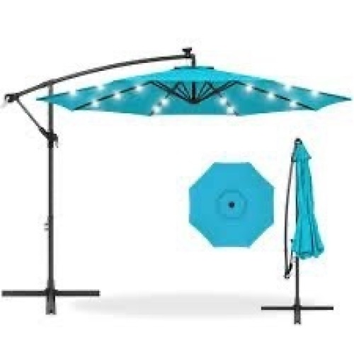 Solar LED Offset Hanging Patio Umbrella w/ Crank Tilt Adjustment - 10ft - Lot 1142