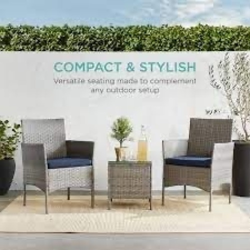 3-Piece Outdoor Patio Wicker Bistro Set w/ Side Storage Table - Lot 1167
