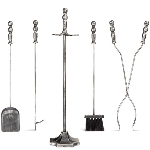 5-Piece Rustic Iron Indoor Outdoor Fireplace and Firepit Tool Set w/ Stand - Lot 1201