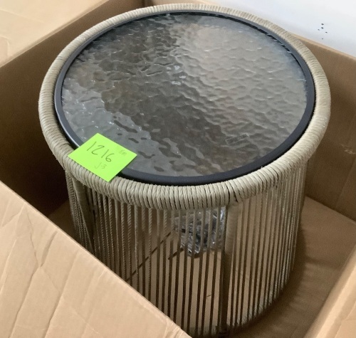 Glass Top Patio End Table - Lot 1216