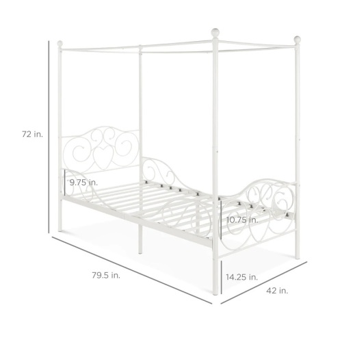 Classic 4-Post Metal Canopy Twin Bed Frame w/ Heart Scroll Design - Lot 1291