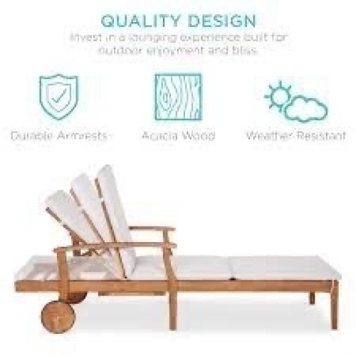 Adjustable Acacia Wood Chaise Lounge Chair w/ Side Table, Wheels - 79x26in - Lot 1301
