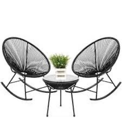 3-Piece Patio Woven Rope Acapulco Rocking Chair Bistro Set - Lot 1317