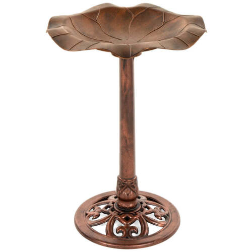 Lily Leaf Pedestal Bird Bath Decoration Accent w/ Floral Accents - Lot 1324