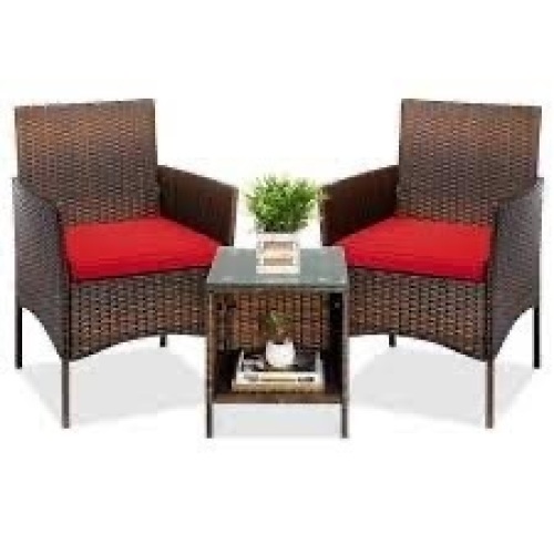 3-Piece Outdoor Patio Wicker Bistro Set w/ Side Storage Table - Lot 1333