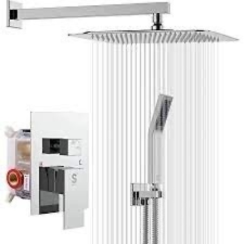 SR SUN RISE SRSH-F5043 Bathroom Luxury Rain Mixer Combo Set Wall Mounted Rainfall Shower Head System Polished Chrome, (Contain Faucet Rough-in Valve Body and Trim) - Lot 1367