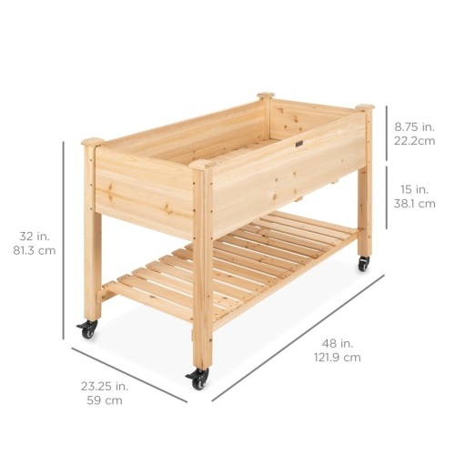 Mobile Raised Garden Bed Elevated Wood Planter w/ Wheels, Storage Shelf  - Lot 1373