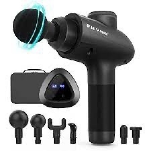 FIT KING Massage Gun Deep Tissue Percussion Muscle Massage Gun for Athletes to Relieve Soreness and Fast Recovery LCD Touch Screen 6 Massage Heads 20 Speed Levels FT-025G - Lot 202