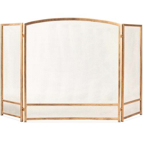 3-Panel Simple Steel Mesh Fireplace Screen w/ Rustic Worn Finish - 47x29in - Lot 1406