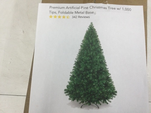 Premium Artificial Pine Christmas Tree w/ 1,000 Tips, Foldable Metal Base,New - Lot 147
