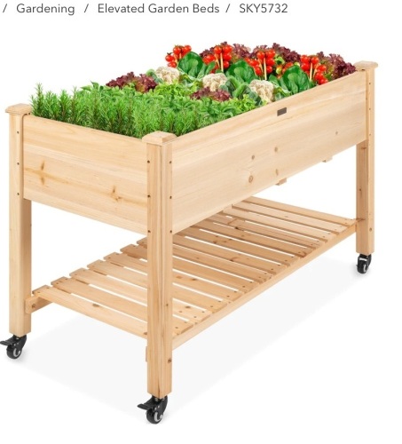 Mobile Raised Garden Bed Elevated Wood Planter w/ Wheels, Storage Shelf,New - Lot 152