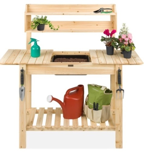 Wood Garden Potting Bench w/ Sliding Tabletop, Food Grade Dry Sink,NEW - Lot 159