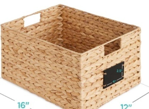 Set of 2 Water Hyancinth Pantry Baskets w/ Chalkboard, Marker - 16in,NEW - Lot 192
