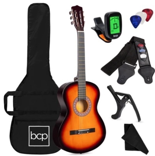 Beginner Acoustic Guitar Set w/ Case, Strap, Digital Tuner, Strings - 38in,APPEARS NEW - Lot 193