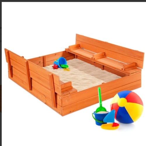 Kids Cedar Sandbox w/ Sand Screen, 2 Benches - 47x47in,NEW - Lot 144