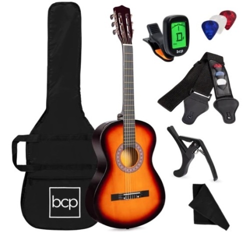 Beginner Acoustic Guitar Set w/ Case, Strap, Digital Tuner, Strings - 38in,APPEARS NEW - Lot 29