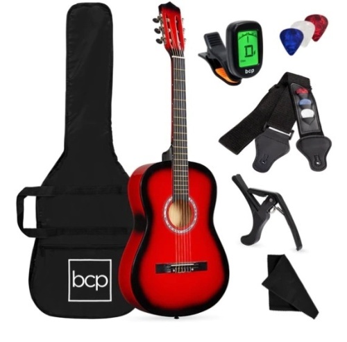 Beginner Acoustic Guitar Set w/ Case, Strap, Digital Tuner, Strings - 38in,APPEARS NEW - Lot 65