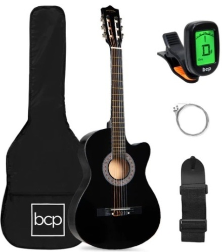 Beginner Acoustic Cutaway Guitar Set w/ Case, Strap, Capo - 38in,APPEARS NEW - Lot 195