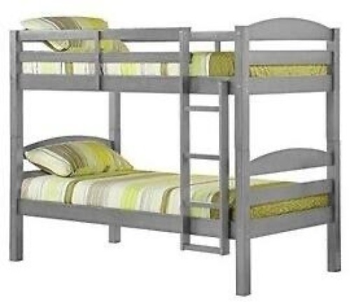 Solid Wood Twin over Twin Bunk Bed with Full Length Guardrails and Integrated Ladder in Grey - Lot 39