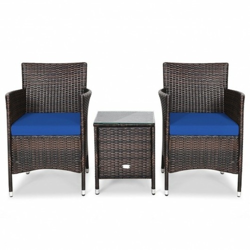 3 Piece Patio Furniture Set Outdoor Wicker Rattan Set-Navy HW63850NY  - Lot 415