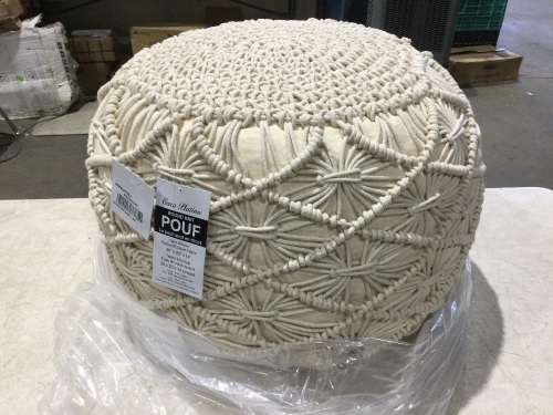 Pouf Ottoman Hand Knitted Cable Style Dori Pouf - Macramé Pouf - Floor Ottoman - 100% Cotton Braid Cord - Lot 730
