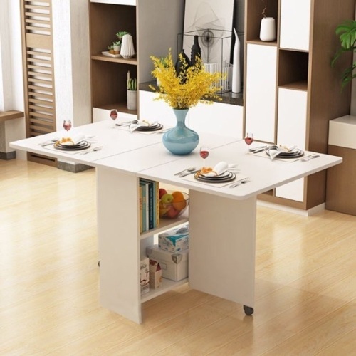 Folding Dining Table with 2 Layers Storage, 3 in 1 Movable Folding Kitchen Table for Dining Room, Table for Small Spaces Home Furniture  - Lot 787