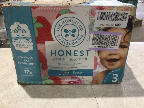 Honest Diapers, Flower Power/Rainbow Stripes, Giggly Boo, Size 3 (16-28 lbs) - 68 diapers - Lot 923