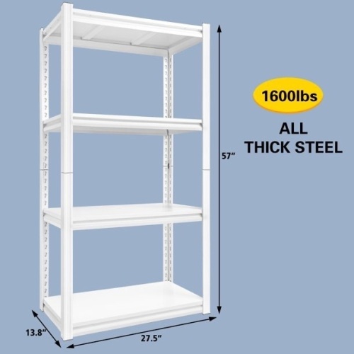 Raybee Storage Units White, Storage Shelves for Basement 27.5" W x 13.8" D x 57" H, White Utility Shelf Kitchen Shelf, Commercial Garage Shelving Unit, White Bookshelf  - Lot 1099