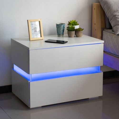 High Gloss LED Light Nightstand with 2 Drawers - Lot 1195