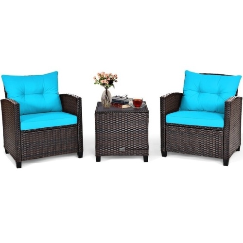 3-Piece Rattan Patio Conversation Set with Cushions - Lot 141