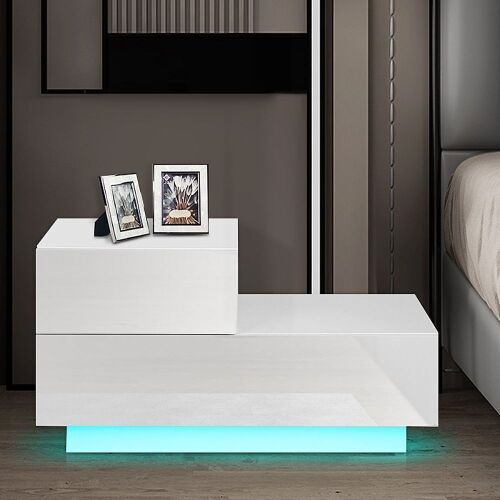 High Gloss Nightstand LED RGB Lighting 2 Drawer - Lot 1182