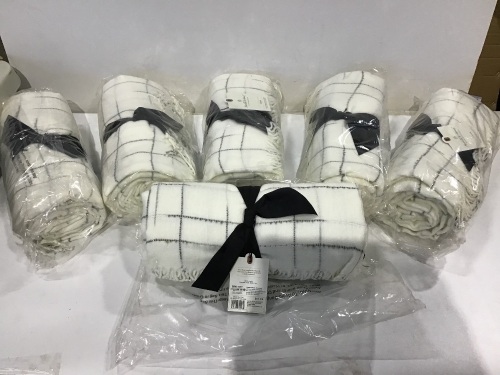 Lot of (6) Checkered Fringe Cotton Throw Blanket 50”x60” Gray & Cream Hearth & Hand  - Lot 644