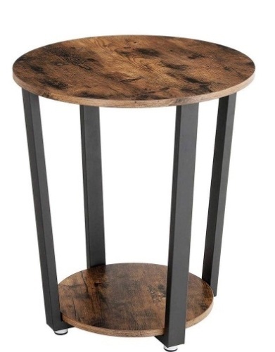 19.7 in. Rustic Brown Round Wooden End Table with 2-Tier Storage Shelf - Lot 600
