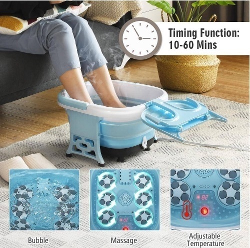 Foldable Foot Spa Bath Motorized Massager with Bubble Red Light Timer Heat in Blue - Lot 351