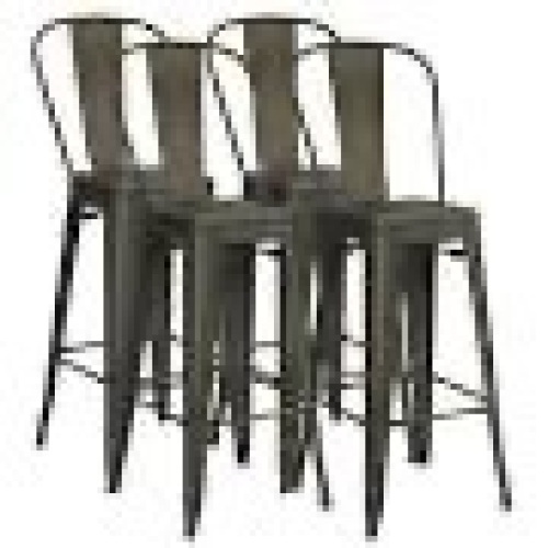 Set of 4 Back Metal Stool Height Industrial Bar Stools - Lot 342