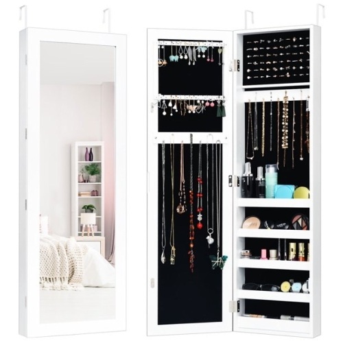 Door Mounted Mirrored Jewelry Cabinet Storage Organizer - Lot 921