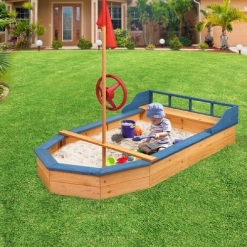 Costway Wooden Pirate Boat Sandbox for Kids - Lot 470